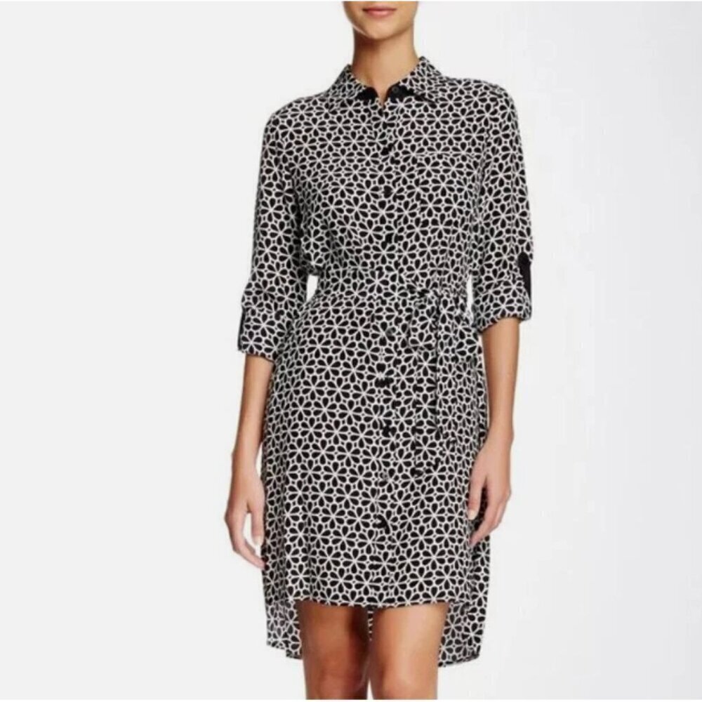 Diane Von Furstenberg Floral Daisy Prita Shirt Dress Silk Black White Size Small